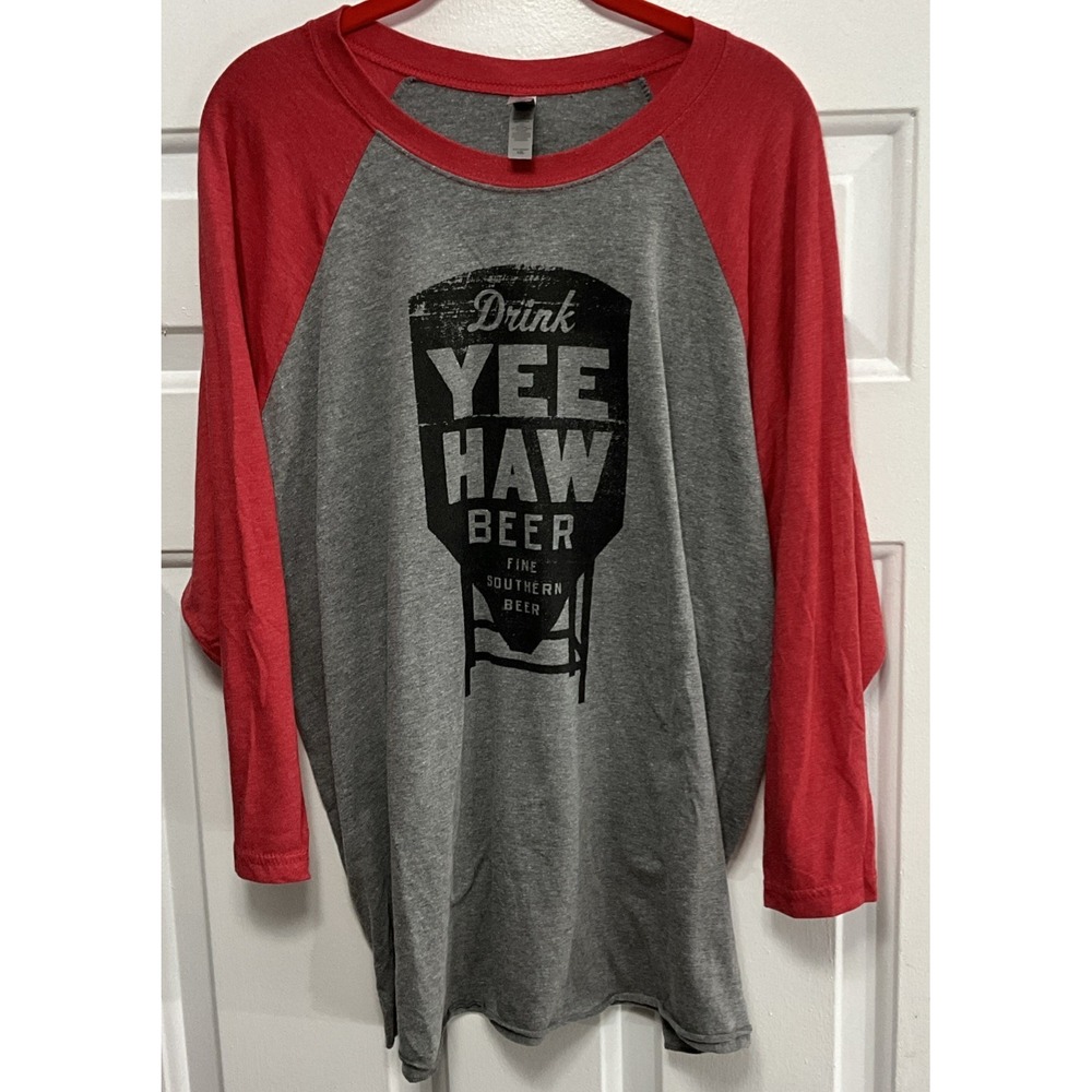 Drink Yee Haw Beer Find Southern Beer 3/4 Sleeve Gray/Red Shirt Men's XXL